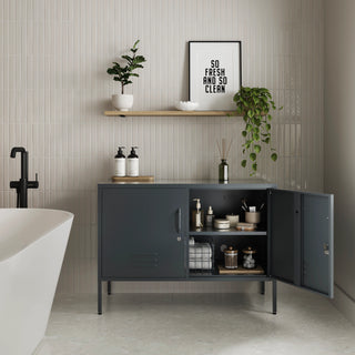 The Oxford - Side Table/TV Stand Storage Locker In Slate Grey