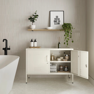 The Oxford - Side Table/TV Stand Storage Locker In Vanilla