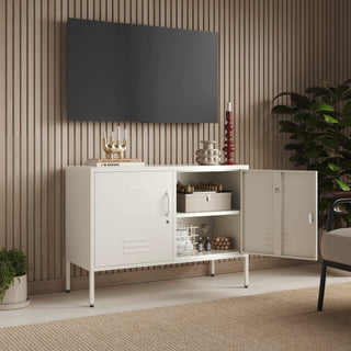 The Oxford - Side Table/TV Stand Storage Locker In Vanilla