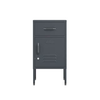 one drawer, one door bedside table metal locker in slate grey