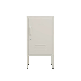 the Camden bedside table metal locker in vanilla white