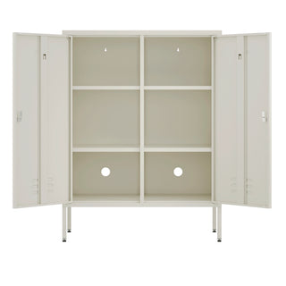 The Fulham metal storage locker in vanilla with 2 doors both open
