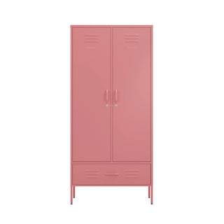 2 door wardrobe storage locker with drawer underneath in flamingo pink