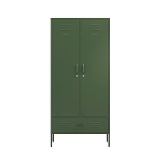 two door, one drawer metal wardrobe locker in forest green