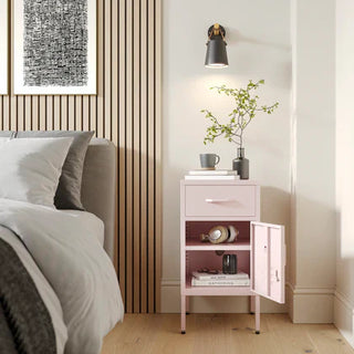 The light pink Bromley bedside table storage locker 