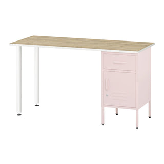 The Bromley Desk with Light Pink Locker - Oak Desktop - Urban Lockers