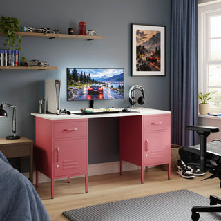 The Double Bromley Children/Teenage Desk with Flamingo Lockers - White Desktop - Urban Lockers