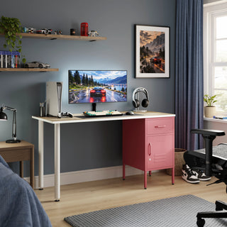 The Bromley Children/Teenage Desk with Flamingo Locker - Oak Desktop - Urban Lockers