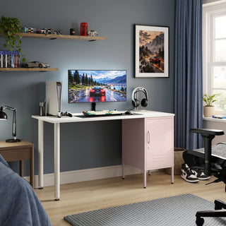 The Camden Children/Teenage Desk with Light Pink Locker - White Desktop - Urban Lockers