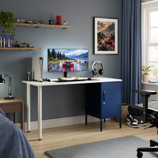 The Camden Children/Teenage Desk with Navy Blue Locker - White Desktop - Urban Lockers