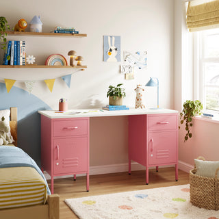 The Double Bromley Children/Teenage Desk with Flamingo Lockers - White Desktop - Urban Lockers