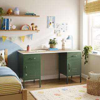 The Double Bromley Children/Teenage Desk with Forest Lockers - Oak Desktop - Urban Lockers