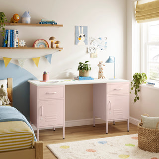 The Double Bromley Children/Teenage Desk with Light Pink Lockers - White Desktop - Urban Lockers