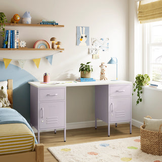 The Double Bromley Children/Teenage Desk with Lilac Lockers - White Desktop - Urban Lockers