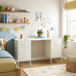 The Double Bromley Children/Teenage Desk with Vanilla Lockers - White Desktop - Urban Lockers