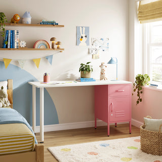 The Bromley Children/Teenage Desk with Flamingo Locker - White Desktop - Urban Lockers