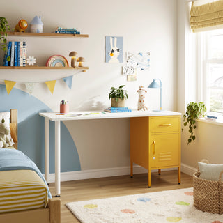 The Bromley Children/Teenage Desk with Mustard Locker - White Desktop - Urban Lockers