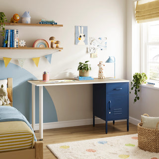 The Bromley Children/Teenage Desk with Navy Blue Locker - Oak Desktop - Urban Lockers
