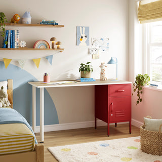The Bromley Children/Teenage Desk with Red Locker - Oak Desktop - Urban Lockers