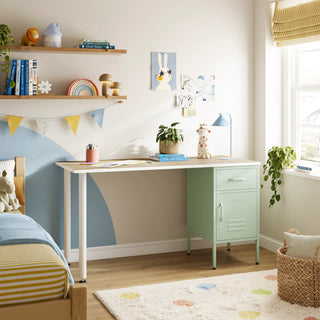 The Bromley Children/Teenage Desk with Sage Locker - Oak Desktop - Urban Lockers