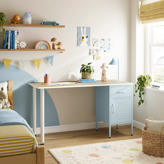 The Bromley Children/Teenage Desk with Sky Blue Locker - Oak Desktop - Urban Lockers