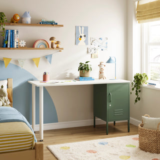 The Camden Children/Teenage Desk with Forest Locker - White Desktop - Urban Lockers