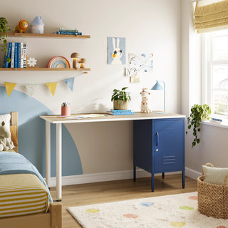 The Camden Children/Teenage Desk with Navy Blue Locker - Oak Desktop - Urban Lockers