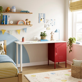 The Camden Children/Teenage Desk with Red Locker - White Desktop - Urban Lockers