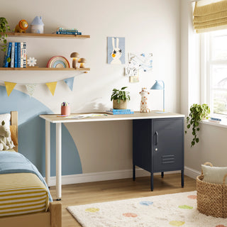 The Camden Children/Teenage Desk with Slate Grey Locker - Oak Desktop - Urban Lockers