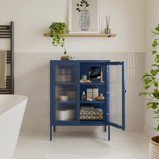 The Soho - Fluted Glass Double Door Locker In Navy Blue - Urban Lockers