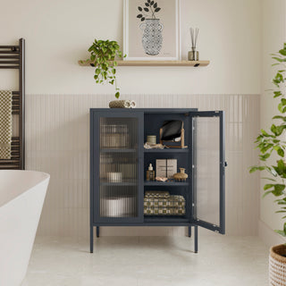 The Soho - Fluted Glass Double Door Locker In Slate Grey - Urban Lockers