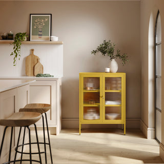The Soho - Fluted Glass Double Door Locker In Mustard - Urban Lockers