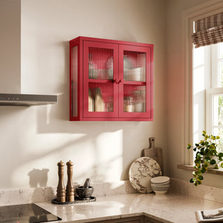 The Chester - Fluted Glass Wall Cabinet In Red - Urban Lockers