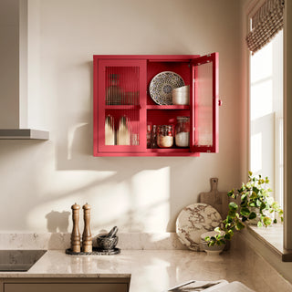 The Chester - Fluted Glass Wall Cabinet In Red - Urban Lockers
