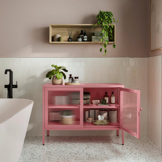 The Cambridge - Fluted Glass Sideboard Locker In Flamingo - Urban Lockers