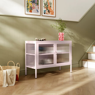 The Cambridge - Fluted Glass Sideboard Locker In Light Pink - Urban Lockers