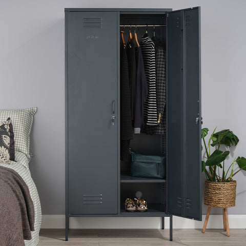 The Chelsea - Tall Double Door Storage Locker In Slate Grey