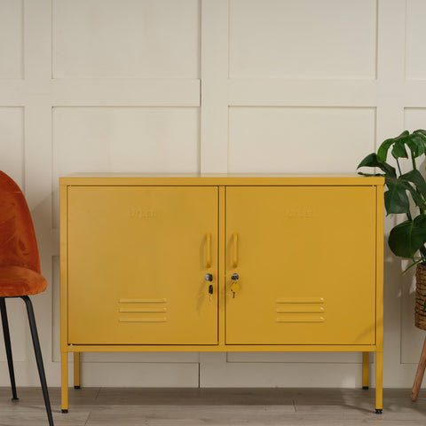 The Oxford  - Side Table/TV Stand Storage Locker In Mustard