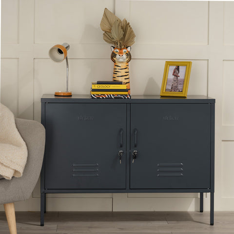 The Oxford  - Side Table/TV Stand Storage Locker In Slate Grey