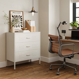 The Lambeth metal drawers in vanilla, in a room next to a desk