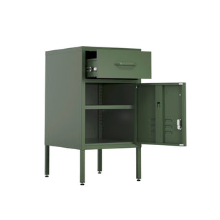 one door, one draw both open bedside table locker in forest green