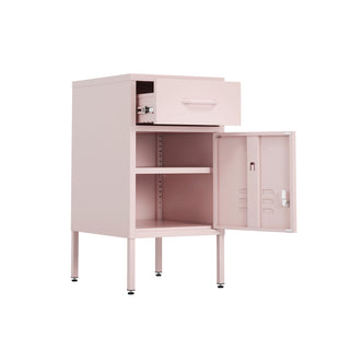 one door, one draw both open bedside table locker in light pink