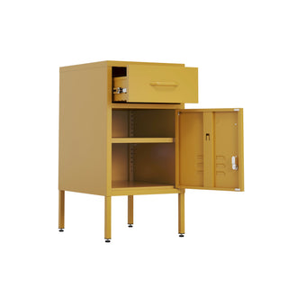 one door, one draw both open bedside table locker in mustard yellow