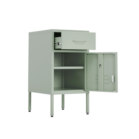 one door, one draw both open bedside table locker in sage green