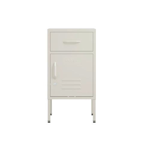 Metal bedside table locker in vanilla with one draw and one door