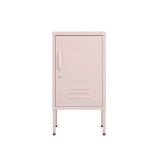 The Camden metal bedside table storage locker in light pink 