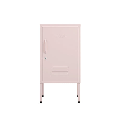 The Camden metal bedside table storage locker in light pink 