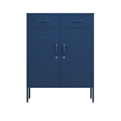 two door, two drawer metal storage locker in navy blue 