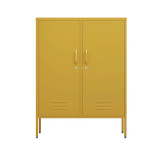 The fulham two door metal storage locker in mustard yellow