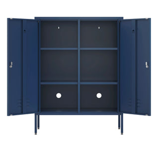 The Fulham metal storage locker in navy blue with 2 doors both open